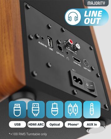 Bluetooth колонка Majority D100 100W HiFi – активна стереосистема з HDMI ARC, Xtra Bass, дерев'яний корпус