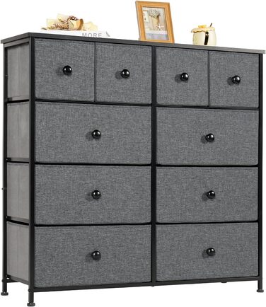 LYNCOHOME комод із 10 тканинних шухляд, органайзер для кухні, офісу, коридору, тумба під ТВ, сірий