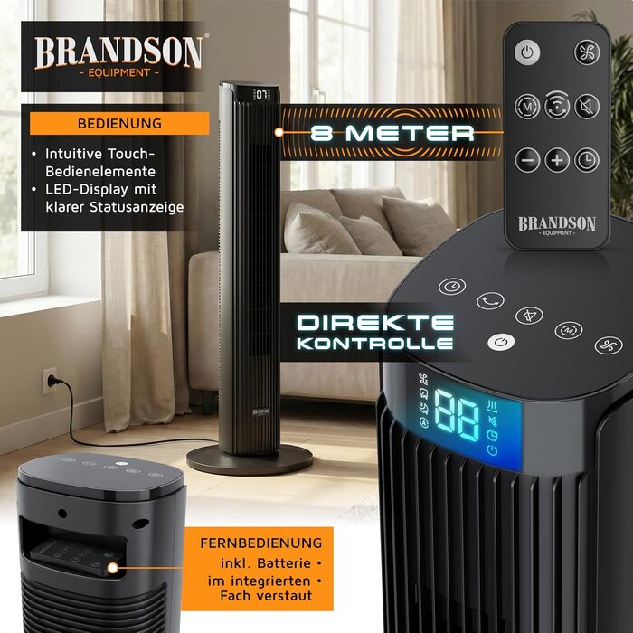Вентилятор підлоговий Brandson ECO Design DC мотор, 12 швидкостей, з пультом, тихий, коливання