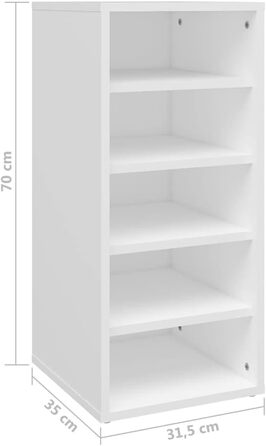 vidaXL шафа для взуття з 5 відділеннями, біла, 31,5x35x70 см, деревостружкова плита, навісний стелаж для зберігання взуття