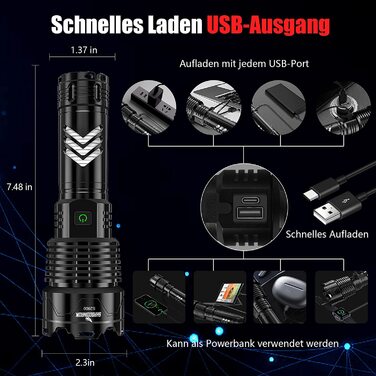 Ліхтарик Shadowhawk LED XHP160.2 50000 Люмен, акумуляторний, тактичний, водонепроникний IP67, USB-зарядка, для кемпінгу та активного відпочинку, чорний