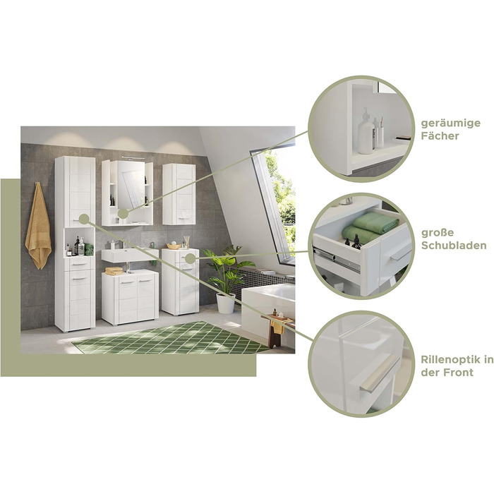 Дзеркальна шафа для ванної Homes&Jones Venice, біла, 60x77x17 см, без підсвічування, деревостружкова плита