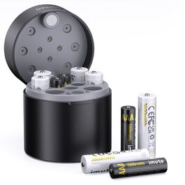 Набір акумуляторів imuto 1.5V Lithium (4x AA 3000mWh + 4x AAA 1300mWh) зі смарт-зарядним кейсом, висока ємність, 1600 циклів зарядки