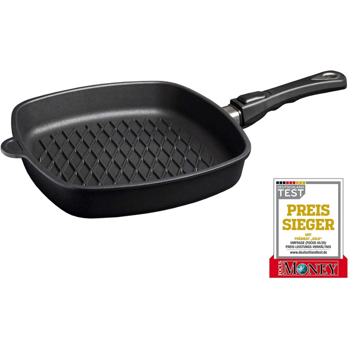 Сковорода квадратна AMT Gastroguss 28x28 см, алюмінієва, з антипригарним покриттям Lotan, BBQ-дно, знімна ручка, для індукції