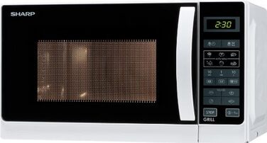 Мікрохвильова піч Sharp R642WW з грилем, 20 л, 800 Вт, 1000 Вт кварцовий гриль, 8 автопрограм, таймер, захист від дітей, енергозбереження, скляний піддон 25,5 см, біла