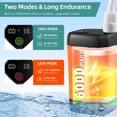 Портативна душова кабіна Towwoo для кемпінгу з акумулятором 6000mAh, з насосом та індикатором температури/потужності, для відпочинку, подорожей, автомийки, помаранчевий колір