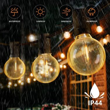 LED гірлянда вулична тепла біла IP44 водонепроникна для балкона, тераси, саду – декор для саду (19м)