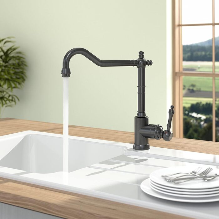 Змішувач кухонний Villeroy & Boch Avia 2.0 антрацит, керамічний картридж, поворотний 360°, висота 235мм, високий тиск