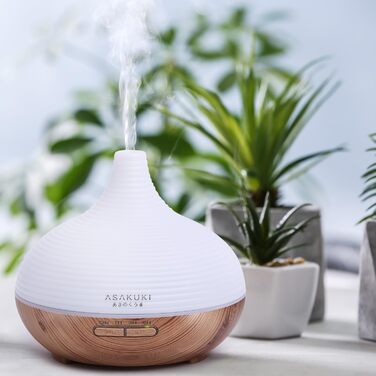 ASAKUKI 300 мл Аромадифузор для ефірних олій, ультразвуковий з LED-підсвіткою, зволожувач повітря для спальні, офісу, SPA, BPA Free, преміум-якість