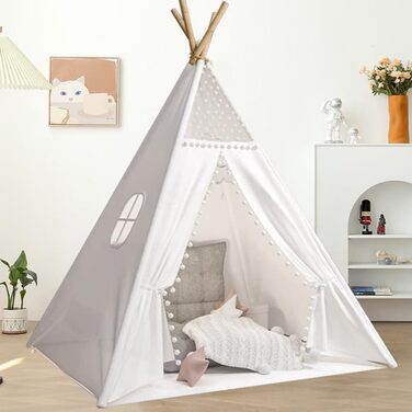 Kinder Tipi Zelt - класичне індіанське ігрове намет для дітей, бавовняний намет для дівчаток та хлопчиків з сумкою, складане ігрове домік для дому або на вулицю (A1)