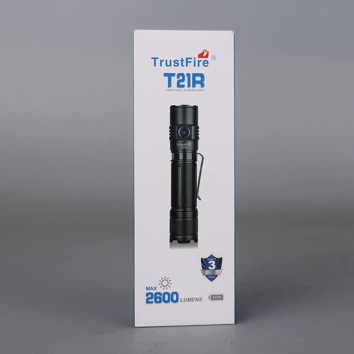 Ліхтарик TrustFire T21R LED 2600 люмен, акумулятор 5000мАг, 5 режимів, IPX8 водонепроникний, тактичний, для кемпінгу, туризму, надзвичайних ситуацій, коричневий