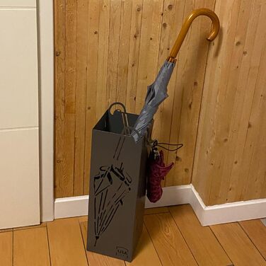 Підставка для парасольок UNUS з водозбірником, 4 гачки, сіра, 15,7x15,7x49 см