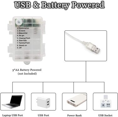 LED світловий завіса 3x3 м 300 LED, тепле біле світло, водонепроникна, USB/батарея, 8 режимів, таймер, пульт, для декору спальні та вечірок