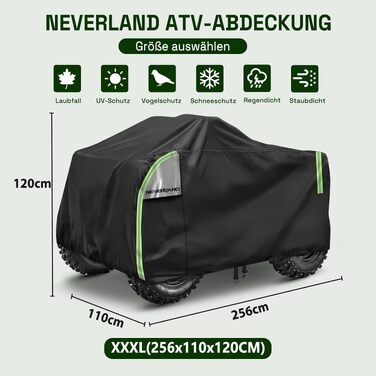 Водонепроникний захисний чохол для квадроцикла NEVERLAND Quad ATV XXXL (256 x 110 x 120 см), чорно-сріблястий/зелений