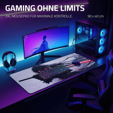 Ігровий килимок для миші XXL Gaming Anime (Night Katana), 900x400 мм, водонепроникний, з прошитими краями