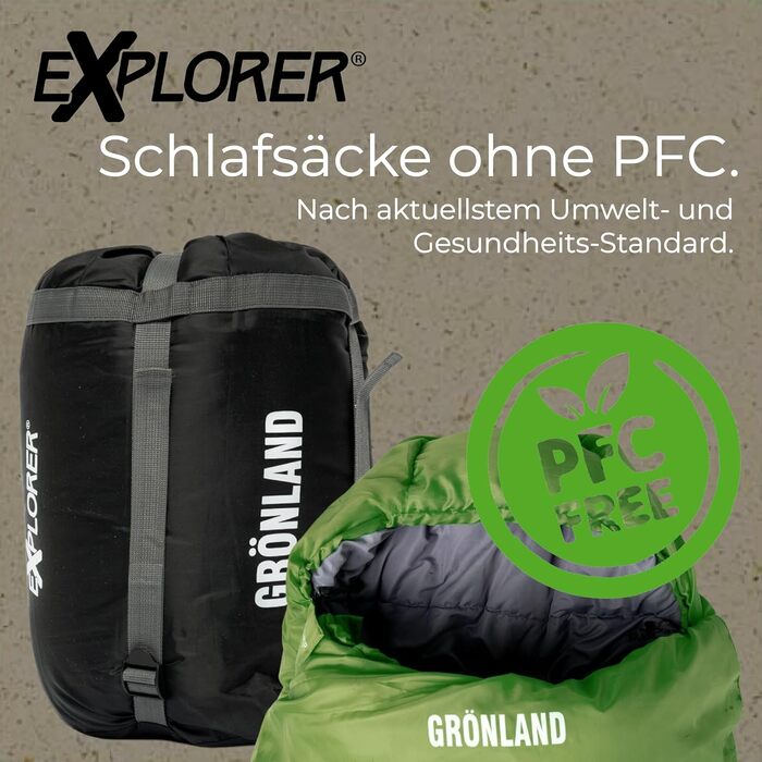 Зимовий спальний мішок-кокон EXPLORER® GRÖNLAND для дорослих, температурний режим -23°C...-5°C, 350GSM, 230x82x55см, темно-зелений