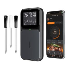 Бездротовий термометр для м'яса Inkbird INT-33-BW з WiFi 5G та Bluetooth 5.4, 3 сенсорні щупи, водонепроникний IP67 для гриля, духовки та BBQ