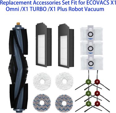Комплект запасних частин ZYBULSHJT для пилососа ECOVACS Deebot X1 (Omni, Turbo): роликова щітка, бокові щітки, фільтри, серветки, мішки