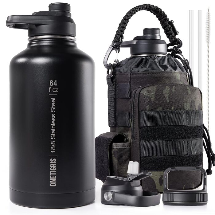Термос-фляга OneTigris 1.9л (64oz) з чохлом, для спорту, туризму, кемпінгу (камуфляж чорний)
