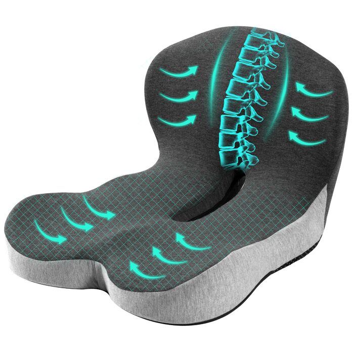 Ортопедична подушка для сидіння з підтримкою спини Urban Deco з піни Memory Foam, чорно-сіра, 1 шт.