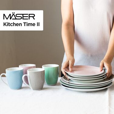 Набір посуду з порцеляни MÄSER Kitchen Time II на 4 особи, 16 предметів, пастельні кольори з ніжним візерунком, синій