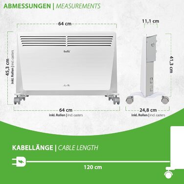 Електричний конвектор Ballu Heat Max 1500 Вт на роликах, настінний, з таймером і тижневим програмуванням
