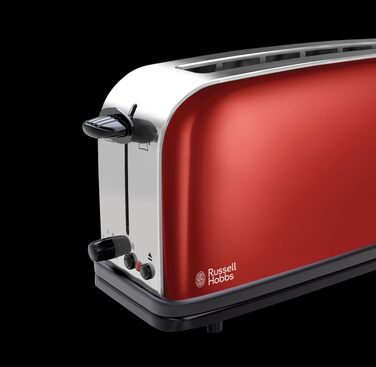 Тостер Russell Hobbs Colours+ Нержавіюча сталь, Червоний – 2 широкі слоти, підставка для булочок, 6 режимів, розморожування, 1000 Вт