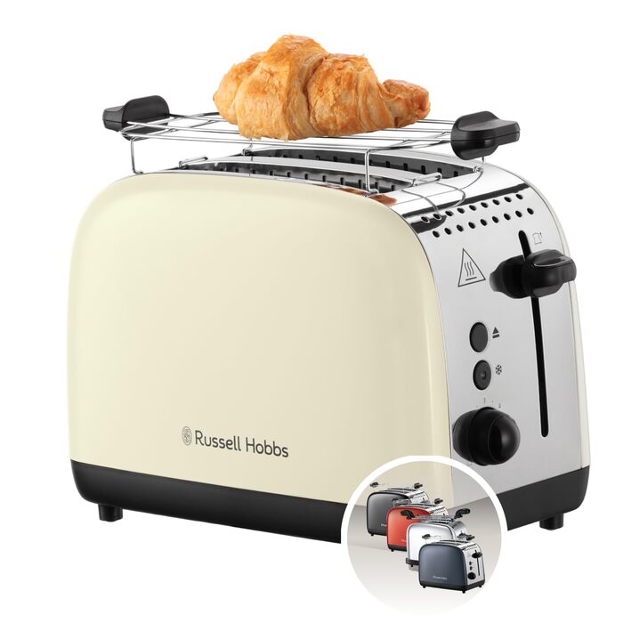 Тостер Russell Hobbs Colours Plus Edelstahl Creme на 2 тости, нержавіюча сталь - з підставкою для булочок, 6 режимів підсмажування, розморожування, Lift & Look, 1600 Вт
