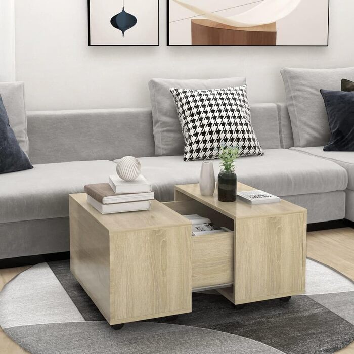 Журнальний стіл vidaXL розсувний з ДСП, сонома, 60x60x38 см, для вітальні, кавовий, чайний