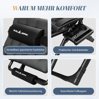 Комплект шезлонгів UDPATIO (2 шт) — розкладні садові лежаки XX-Large з регульованою спинкою, підсклядниками та м'якими подушками, антрацит