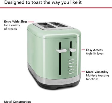 Тостер KitchenAid для 2 скибок, ретро дизайн, нержавіюча сталь (Колір: Фісташка) - 7 функцій
