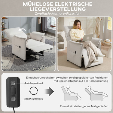 Електричний телевізор HOMCOM Recliner Реклайнер з функцією пам'яті, тихіший шум, функція відкидання Відкидне крісло з імітацією домашнього улюбленця Velvet, крем з дистанційним керуванням