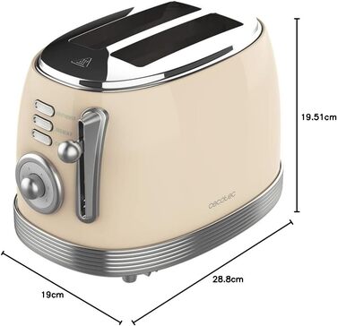 Тостер Cecotec Toast&Taste 800 Vintage Light: 850 Вт, 2 слоти, нержавіюча сталь, зелений, вінтажний стиль