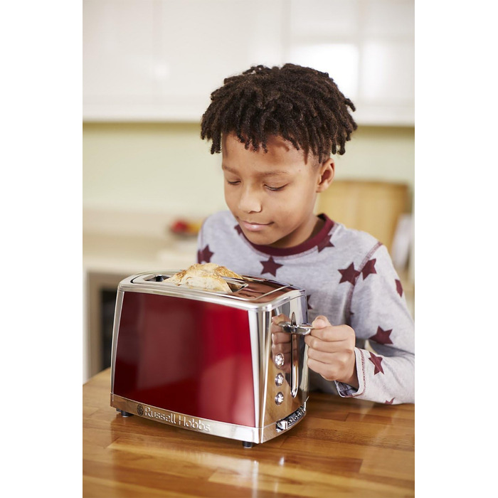 Тостер Russell Hobbs Luna Edelstahl Red на 2 тости, нержавіюча сталь, 6 режимів, розморожування, підігрів, підйом тостів, 1550 Вт