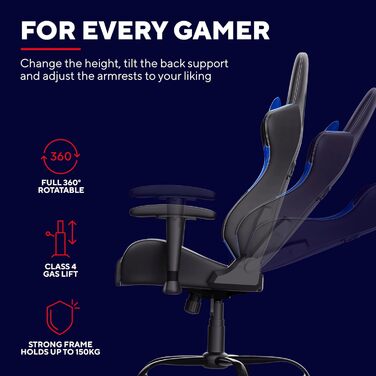 Ігрове крісло Trust Gaming GXT 708B Resto, 360° обертання, офісне, знімні подушки, регульована висота, для комп'ютера, синє