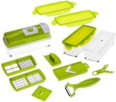 Овочерізка Genius Nicer Dicer Smart 13 в 1, багатофункціональна мандоліна для нарізки, шинкування, кубиків, соломки, чистки та зберігання овочів і фруктів, kiwi-зелений колір
