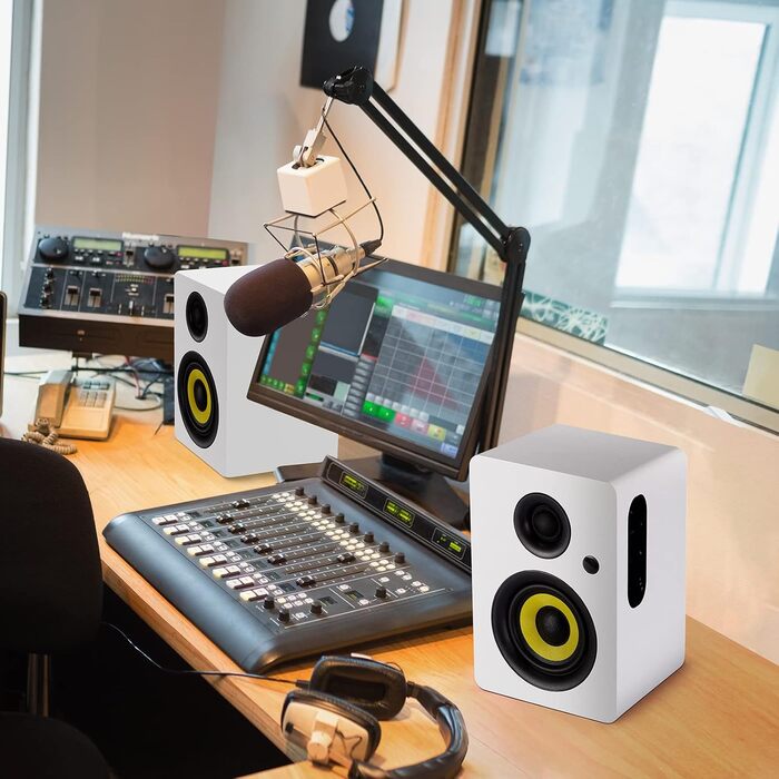 Sanyun SW206: 4-дюймові Hi-Fi акустичні колонки з режимом Studio, 80W, Bluetooth 5.4, USB DAC, для програвачів, TV, PC, MDF корпус, білі