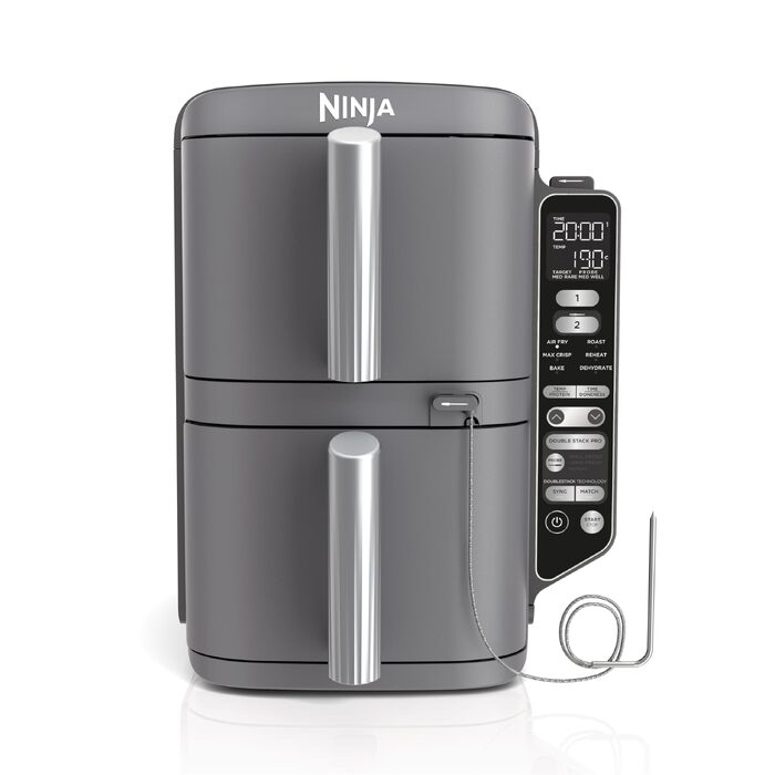 Вертикальна аерофритюрниця Ninja Double Stack XL Air Fryer 9,5 л з цифровим термометром, 6 функцій приготування, 2 рівні, сіра SL451EU