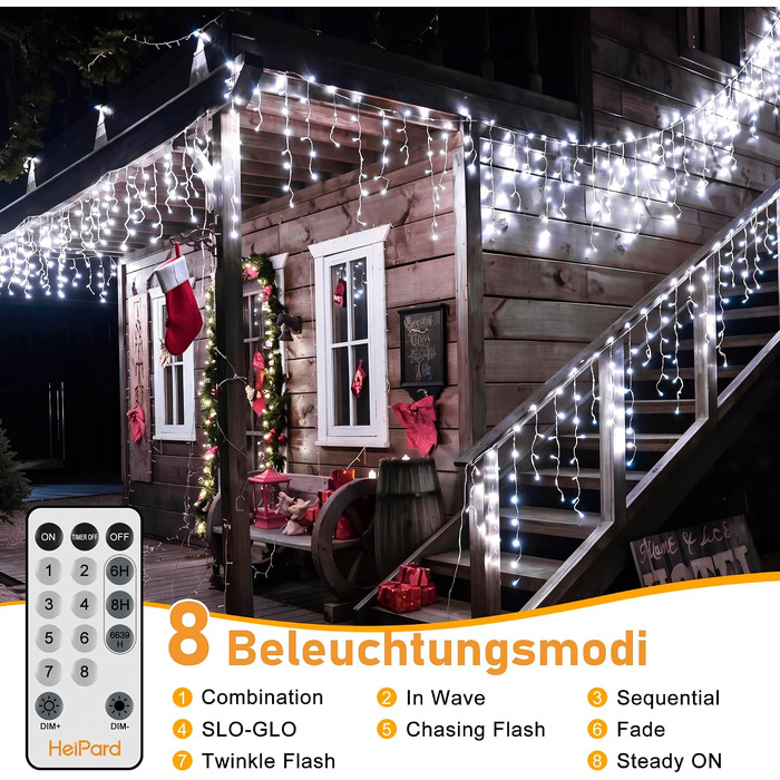 Світлодіодна гірлянда-дождик HeiPard для вулиці 12.15м, 486 LED, 8 режимів роботи, таймер, холодний білий колір