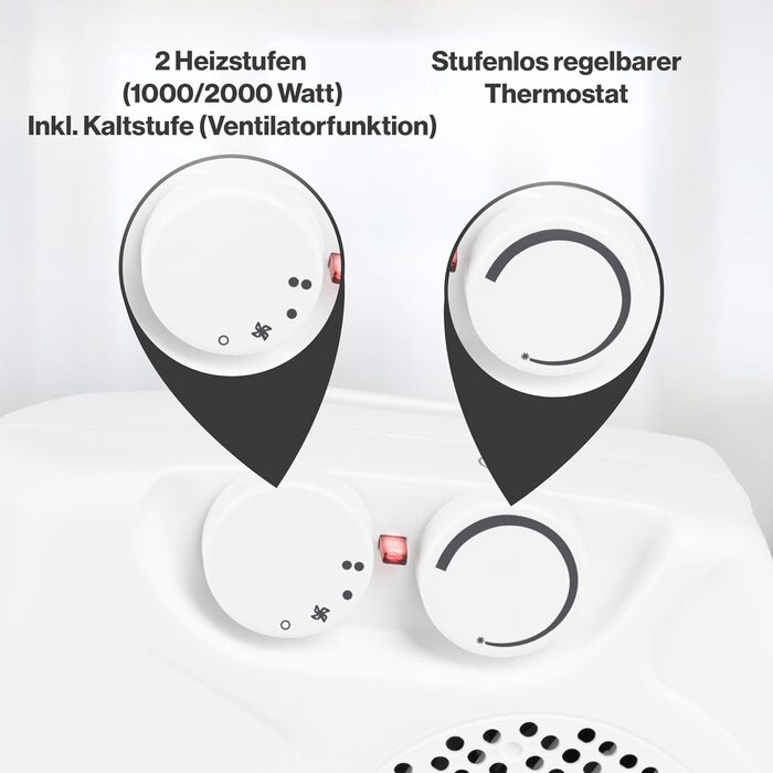 Мобільний та компактний тепловентилятор Bomann HL 1095 CB, 2000/1000 Вт, вентилятор, захист від перегріву, 2 режими встановлення
