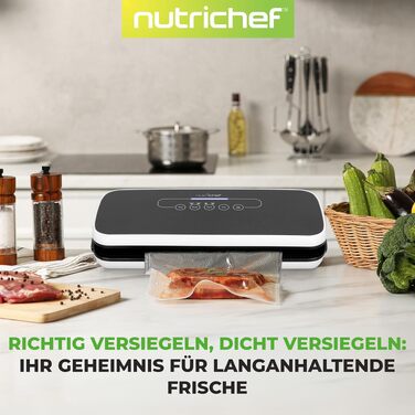 NutriChef PKVS Вакуумний пакувальник стартовий набір | Автоматичний запаювач пакетів | Компактна система для збереження свіжості продуктів | Перевірена лабораторією, універсальна система консервації їжі | Для сухого та вологого використання (Чорний)