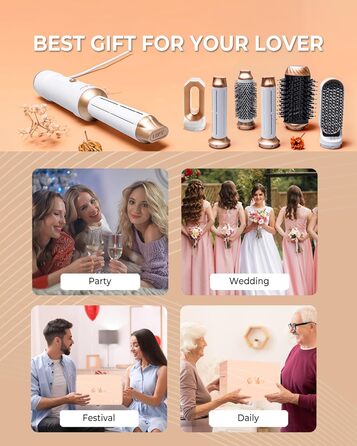 UKLISS 6-в-1 Hairstyler: Фен-щітка для укладки волосся з гарячим повітрям, автоматична, Pro (біло-сірий)