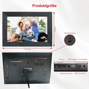 Frameo Цифровий фоторамка 10,1 дюймів Wi-Fi, FHD IPS сенсорний екран, Smart фоторамка з 16GB, автоматичне обертання, обмін фото та відео, можливе кріплення на стіну
