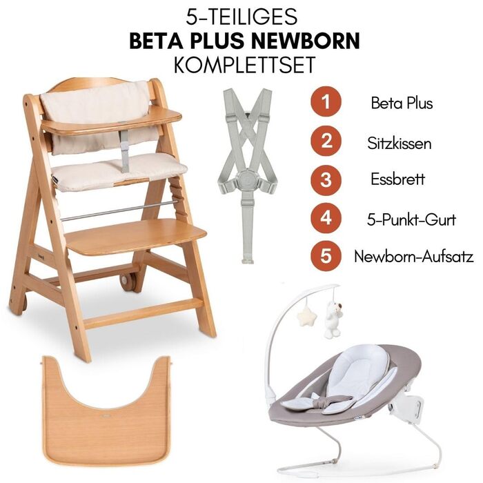 Дитячий стільчик Hauck Beta+ Newborn Set Deluxe - комплект для годування з народження з м'яким сидінням, бланкетом та підносом - білий (натуральний)