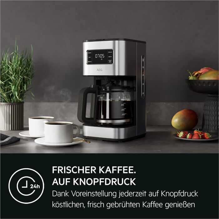 Кавоварка AEG CM5-1-6ST Deli 5, 1,5 л, нержавійка, програмований таймер, підтримка тепла, захист, індикатор рівня води, антикрапельна функція