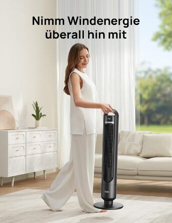 Вентилятор підлоговий DREO Smart Tower 91.5 см: тихий, з пультом, WiFi, Alexa/Google, 90° осциляція, 4 режими, таймер 8 год, для дому/офісу (чорний)
