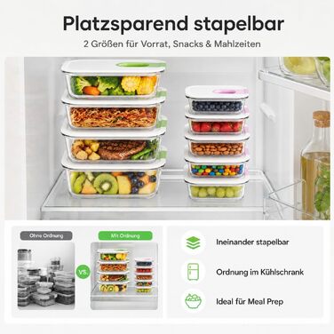 Набір скляних контейнерів для їжі та зберігання продуктів у холодильнику, органайзер для Meal Prep, 10 шт, рожевий та зелений