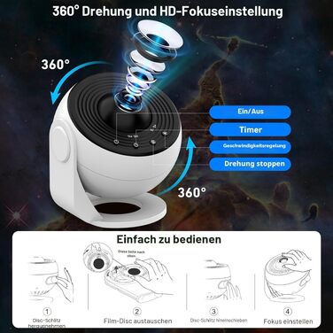 Проектор зоряного неба Galaxy 13-в-1, домашній планетарій та нічник з таймером для дітей та дорослих, декоративний проектор галактики на стелю (Білий та Чорний)