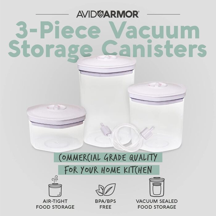 Вакуумні контейнери для продуктів Avid Armor, набір 3 шт. для зберігання кави, снеків та маринування їжі