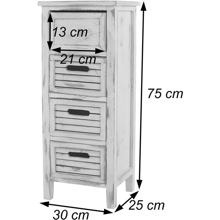 Комод Mendler T18 з 4 шухлядами, 74x30x25 см, вінтажний шафка у стилі шеббі-шик, сірий/коричневий